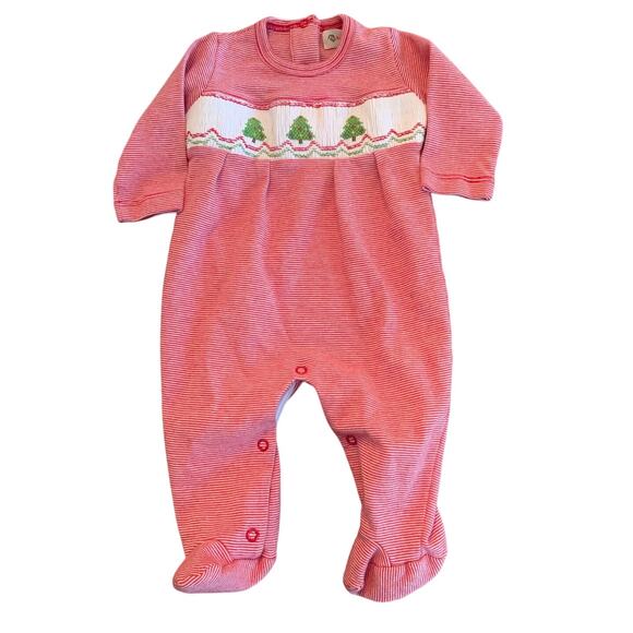 Baby Luigi 3 months red and white smocked Christmas Tree Outfit - Picture 1 of 3